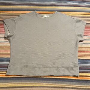 LIAM & CO Womens Gray Textured Geometric Short Sleeve Top Size L